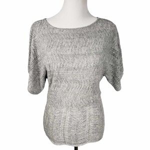 White House Black Market X-Small Gray Metallic Lightweight Short Sleeve Sweater